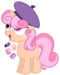 Size: 800x1006 | Tagged: safe, artist:monochrome-sunsets, imported from derpibooru, earth pony, pony, beret, female, filly, foal, hat, offspring, parent:sweetie belle, parent:tender taps, simple background, solo, transparent background