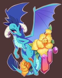 Size: 1024x1280 | Tagged: safe, artist:sambragg, imported from derpibooru, princess ember, dragon, dragoness, female, flower, gem, solo, spread wings, wings