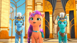 Size: 1920x1080 | Tagged: safe, imported from derpibooru, screencap, queen haven, sunny starscout, earth pony, pegasus, pony, spoiler:my little pony: make your mark chapter 4, a little horse, animated, g5, my little pony: make your mark, my little pony: make your mark chapter 4, pegasus royal guard, royal guard, sound, thunder flap, webm, zoom zephyrwing