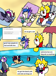 Size: 1355x1834 | Tagged: safe, artist:ask-luciavampire, imported from derpibooru, oc, earth pony, pegasus, pony, undead, vampire, vampony, ask, beach, tumblr