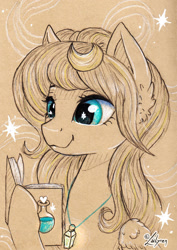 Size: 1024x1444 | Tagged: safe, artist:lailyren, imported from derpibooru, oc, oc:starsilk, earth pony, pony, book, female, mare, solo, traditional art
