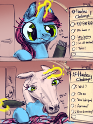 Size: 3000x4000 | Tagged: safe, artist:ja0822ck, imported from derpibooru, oc, oc only, pony, unicorn, 2 panel comic, comic, shaver, streaming