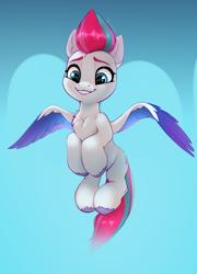 Size: 2600x3612 | Tagged: safe, artist:taneysha, imported from derpibooru, zipp storm, pegasus, pony, adorazipp, chest fluff, cute, female, flapping wings, flying, g5, happy, mare, smiling, solo, unshorn fetlocks, wings