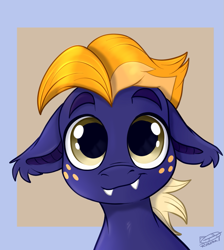 Size: 805x900 | Tagged: safe, artist:rutkotka, imported from derpibooru, oc, oc only, oc:midnight rain, bat pony, pony, big eyes, bust, cute, floppy ears, freckles, looking at you, smiling, smiling at you, solo