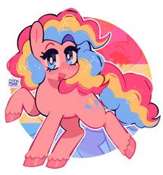Size: 1942x2084 | Tagged: safe, artist:d0kukiui, imported from derpibooru, pinkie pie, earth pony, pony, cute, diapinkes, female, mare, open mouth, pansexual, pansexual pride flag, pride, pride flag, pride month, raised hoof, raised leg, simple background, solo, unshorn fetlocks, white background