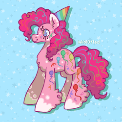 Size: 1429x1424 | Tagged: safe, imported from derpibooru, pinkie pie, earth pony, pony, friendship is magic, cute, digital art, hat, party hat, redesign, solo, unshorn fetlocks