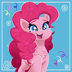 Size: 1280x1280 | Tagged: safe, artist:puyohh, imported from derpibooru, pinkie pie, earth pony, pony, chest fluff, happy, open mouth, open smile, smiling, solo