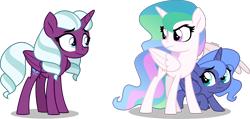 Size: 4000x1907 | Tagged: safe, artist:orin331, imported from derpibooru, opaline arcana, princess celestia, princess luna, alicorn, pony, spoiler:my little pony: make your mark chapter 4, spoiler:myms04e04, eye contact, eyebrows, eyebrows visible through hair, female, filly, filly opaline arcana, foal, folded wings, frown, g4, g5, g5 to g4, generation leap, high res, hooves, horn, looking at each other, looking at someone, my little pony: make your mark, my little pony: make your mark chapter 4, protecting, royal sisters, shadow, siblings, signature, simple background, sisters, smiling, sunny side up, teenager, transparent background, trio, trio female, wings, younger