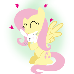 Size: 1400x1400 | Tagged: safe, artist:mlplary6, imported from derpibooru, angel bunny, fluttershy, pegasus, pony, rabbit, animal, duo, eyes closed, female, friends, heart, hug, male, mare, pet, sitting, smiling