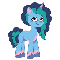 Size: 1200x1200 | Tagged: safe, artist:prixy05, imported from derpibooru, pony, unicorn, adult blank flank, blank flank, coat markings, concave belly, female, freckles, g5, gradient horn, horn, looking at you, mare, misty brightdawn, my little pony: tell your tale, pale belly, simple background, smiling, smiling at you, socks (coat markings), solo, standing, transparent background, unshorn fetlocks, vector