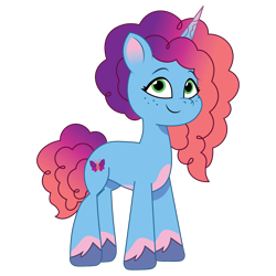 Size: 1200x1200 | Tagged: safe, alternate version, artist:prixy05, imported from derpibooru, pony, unicorn, spoiler:g5, alternate hair color, coat markings, concave belly, female, freckles, g5, gradient hair, gradient horn, gradient mane, gradient tail, horn, looking at you, mare, misty brightdawn, my little pony: tell your tale, pale belly, simple background, smiling, smiling at you, socks (coat markings), solo, standing, tail, transparent background, unshorn fetlocks, vector