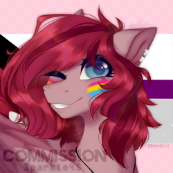 Size: 1000x1000 | Tagged: safe, artist:sparkie, imported from derpibooru, oc, pegasus, pony, commission, commission open, demisexual, demisexual pride flag, pansexual, pansexual pride flag, pride, pride flag, solo, ych example, ych result, your character here