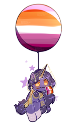 Size: 1300x1999 | Tagged: safe, artist:iamsmileo, imported from derpibooru, oc, oc only, oc:urania, pony, unicorn, balloon, chibi, clothes, flag, horn, horn jewelry, jewelry, lesbian pride flag, long mane, pride, pride flag, scarf, short tail, simple background, smiling, solo, tail, transparent background