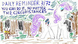 Size: 488x277 | Tagged: safe, artist:makise_homura, derpibooru exclusive, imported from derpibooru, rarity, pony, timber wolf, unicorn, fanfic:the enchanted library, 1000 hours in ms paint, daily reminder, everfree forest, forest, motivational, sad, solo, walking