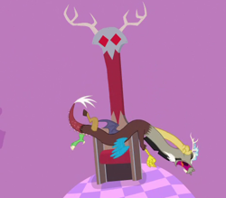 Size: 465x408 | Tagged: safe, imported from derpibooru, screencap, discord, draconequus, the return of harmony, chair, male, open mouth, solo, throne