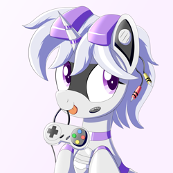 Size: 5000x5000 | Tagged: safe, artist:trackheadtherobopony, imported from derpibooru, oc, oc:sixteen-bits, pony, robot, robot pony, unicorn, controller, simple background, solo, super nintendo, white background