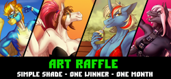 Size: 1520x698 | Tagged: safe, artist:sunny way, imported from derpibooru, anthro, pony, any gender, any species, art, art raffle, artwork, away, digital art, feral, free, free art, furry, giveaway, present, prize, raffle, solo