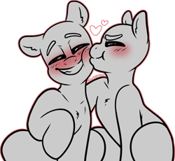 Size: 1857x1711 | Tagged: safe, artist:sexygoatgod, imported from derpibooru, pony, blushing, cheek kiss, commission, duo, grin, happy, kissing, laughing, simple background, smiling, transparent background, wip, ych sketch, your character here