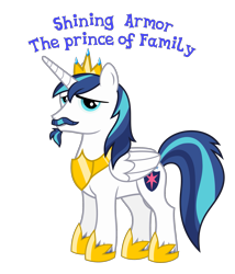 Size: 1831x2143 | Tagged: safe, anonymous artist, imported from derpibooru, shining armor, alicorn, pony, alicornified, beard, closed mouth, crown, cutie mark, eyebrows, eyelashes, facial hair, folded wings, goatee, happy, hoof shoes, horn, jewelry, looking, looking at you, male, moustache, name, older, older shining armor, prince shining armor, race swap, regalia, royalty, shiningcorn, simple background, solo, stallion, standing, text, transparent background, wings