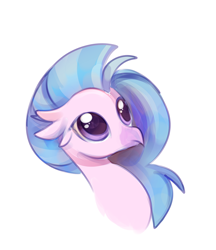 Size: 1370x1589 | Tagged: safe, artist:aureate serene, imported from derpibooru, silverstream, hippogriff, adorable face, blue hair, bust, confused, cute, diastreamies, female, looking up, purple eyes, simple background, white background, younger