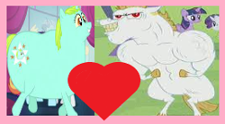 Size: 269x148 | Tagged: safe, artist:sweetheart1012, imported from derpibooru, bulk biceps, whoa nelly, pegasus, unicorn, boyfriend and girlfriend, bulknelly, couple, female, heart, male, rarepair, shipping, straight