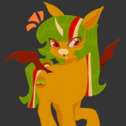 Size: 1080x1080 | Tagged: safe, artist:ombnom, imported from derpibooru, oc, oc:burger mare, alicorn, pony, fangs, freckles, gray background, open mouth, simple background, solo