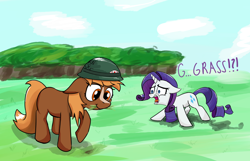 Size: 1866x1200 | Tagged: safe, artist:nonnyanon, rarity, drawthread, eating, featured image, field, grazing, ponified, screaming, sergeant reckless