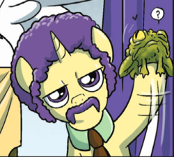 Size: 410x370 | Tagged: safe, imported from derpibooru, frog, pony, unicorn, spoiler:comicm08, afro, cropped, facial hair, male, moustache, necktie, roan swansong, stallion