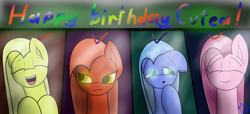 Size: 6508x2958 | Tagged: safe, artist:teropone, imported from derpibooru, oc, oc:cuteamena, birthday, commission, emotions, fanfic art, happy birthday