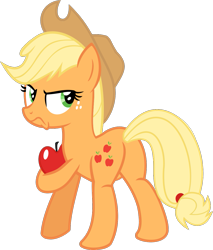 Size: 1019x1194 | Tagged: safe, artist:rosasaav, imported from derpibooru, applejack, earth pony, pony, angry, apple, butt, female, food, full body, looking back, plot, simple background, solo, transparent background, vector