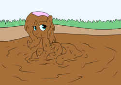 Size: 2000x1400 | Tagged: safe, artist:amateur-draw, imported from derpibooru, fluttershy, pegasus, covered in mud, looking at you, lying down, mud, mud mask, mud play, mud pony, muddy, simple background, solo, wet and messy