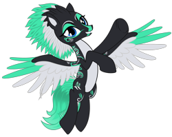 Size: 2915x2322 | Tagged: safe, artist:dtavs.exe, imported from ponybooru, oc, oc only, oc:alpine apotheon, pony, blue eyes, body markings, feathered fetlocks, feathered mane, female, flying, looking at you, mare, ponybooru collab 2023, show accurate, simple background, smiling, solo, transparent background, waving at you, wings