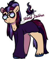 Size: 1543x1861 | Tagged: safe, artist:sexygoatgod, imported from derpibooru, oc, oc only, oc:starlit cauldron, pony, adoptable, bushy brows, glasses, offspring, parent:moondancer, parent:shining armor, parents:shiningmoon, round glasses, simple background, solo, transparent background