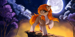 Size: 4740x2370 | Tagged: safe, artist:empress-twilight, imported from derpibooru, oc, oc:autumn breeze, earth pony, pony, moon, night, pose, solo, tree