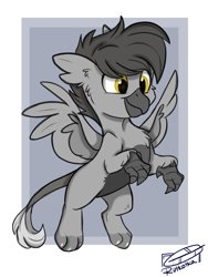 Size: 1200x1600 | Tagged: safe, artist:rutkotka, imported from derpibooru, oc, griffon, cute, gray, smiling