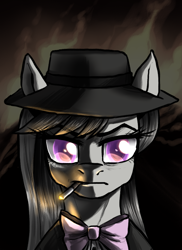 Size: 744x1024 | Tagged: safe, artist:not-ordinary-pony, derpibooru exclusive, imported from derpibooru, octavia melody, earth pony, pony, bust, cigarette, hat, portrait, simple background, solo