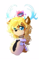 Size: 2527x3904 | Tagged: safe, artist:焰心fireworks, imported from derpibooru, oc, oc:夕霞•焰心, oc:晨辉•焰心, deer, deer pony, dracony, dragon, hybrid, original species, pony, succubus, succubus pony, choker, female, glasses, male, necktie, signature, simple background, white background