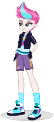 Size: 600x1364 | Tagged: safe, artist:kylexisliner, imported from derpibooru, zipp storm, human, equestria girls, clothes, converse, equestria girls-ified, eyeshadow, female, g5, g5 to equestria girls, generation leap, jacket, makeup, shirt, shoes, shorts, simple background, sneakers, socks, solo, transparent background
