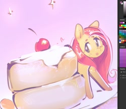 Size: 1345x1169 | Tagged: safe, artist:mirroredsea, imported from derpibooru, fluttershy, pegasus, pony, cake, cute, female, food, gradient background, mare, ponies in food, shyabetes, solo