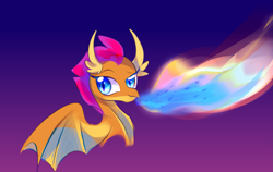 Size: 2937x1858 | Tagged: source needed, safe, artist:happypony, imported from derpibooru, smolder, dragon, bust, colored, dragonfire, female, gradient background, solo