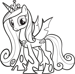 Size: 3000x2989 | Tagged: safe, imported from derpibooru, princess cadance, alicorn, changeling, changepony, hybrid, pony, a canterlot wedding, .svg available, black and white, changeling wings, changelingified, concave belly, crown, eyes open, female, grayscale, jewelry, mare, monochrome, official, peytral, princess cadance perfect match, regalia, simple background, slim, smiling, solo, species swap, standing, svg, thin, transparent background, vector, wings