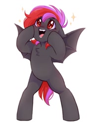 Size: 792x1079 | Tagged: safe, artist:melodylibris, imported from derpibooru, oc, oc only, bat pony, pony, bat pony oc, bat wings, bipedal, chest fluff, cute, floppy ears, ocbetes, open mouth, open smile, simple background, smiling, solo, sparkles, spread wings, starry eyes, white background, wingding eyes, wings