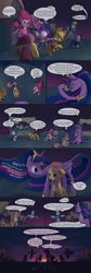 Size: 2000x5984 | Tagged: safe, artist:ciborgen, imported from derpibooru, applejack, fluttershy, pinkie pie, rainbow dash, rarity, twilight sparkle, alicorn, earth pony, pegasus, pony, unicorn, comic:fluttershy and her problem with death, the last problem, big eyes, comic, crossover, dialogue, female, flashlight (object), flutterhigh, gritted teeth, hand, high, high res, hoof hold, magic, magic hands, mane six, mare, older, older applejack, older fluttershy, older mane six, older pinkie pie, older rainbow dash, older rarity, older twilight, prehensile mane, princess twilight 2.0, speech bubble, teeth, twilight sparkle (alicorn), typewriter