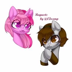 Size: 3000x3000 | Tagged: safe, artist:02vxmp, imported from derpibooru, oc, oc only, pony, unicorn, :3, bust, duo, eye clipping through hair, eyebrows, eyebrows visible through hair, smiling