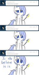 Size: 1280x2450 | Tagged: safe, artist:penguinpotential, imported from derpibooru, oc, oc:frigid drift, pegasus, ask frigid drift, arrow, arrow in the knee (meme), female, mare, meme, skyrim, solo, the elder scrolls