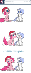 Size: 1280x3000 | Tagged: safe, artist:penguinpotential, imported from derpibooru, pinkie pie, pegasus, pony, ask frigid drift, blushing, christmas, female, hat, holiday, licking, mare, santa hat, tongue out