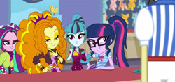 Size: 4073x1920 | Tagged: safe, artist:bigpurplemuppet99, edit, edited screencap, imported from derpibooru, screencap, adagio dazzle, aria blaze, sci-twi, sonata dusk, twilight sparkle, equestria girls, equestria girls series, rollercoaster of friendship, the dazzlings