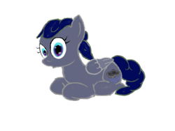 Size: 506x380 | Tagged: safe, artist:lasty, imported from ponybooru, oc, oc:early showers, pegasus, blue eyes, blue mane, female, females only, grey fur, lying down, pegasus oc, ponybooru collab 2023, ponybooru exclusive, simple background, solo, transparent background, wings