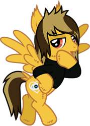 Size: 950x1326 | Tagged: safe, artist:lightningbolt, derpibooru exclusive, imported from derpibooru, pegasus, pony, .svg available, alex gaskarth, all time low, butt fluff, cheek fluff, clothes, dyed mane, dyed tail, ear fluff, flying, hoof fluff, hoof on hip, lidded eyes, looking at you, male, open mouth, ponified, shirt, show accurate, simple background, solo, spread wings, stallion, svg, t-shirt, tail, tail feathers, transparent background, vector, wing fluff, wings