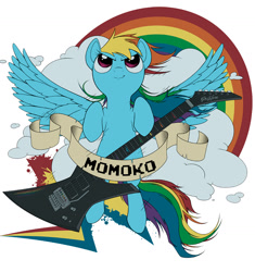 Size: 1417x1506 | Tagged: safe, artist:hydro-king, imported from derpibooru, rainbow dash, pony, banner, electric guitar, female, guitar, heavy metal, musical instrument, rainbow, rock (music), solo